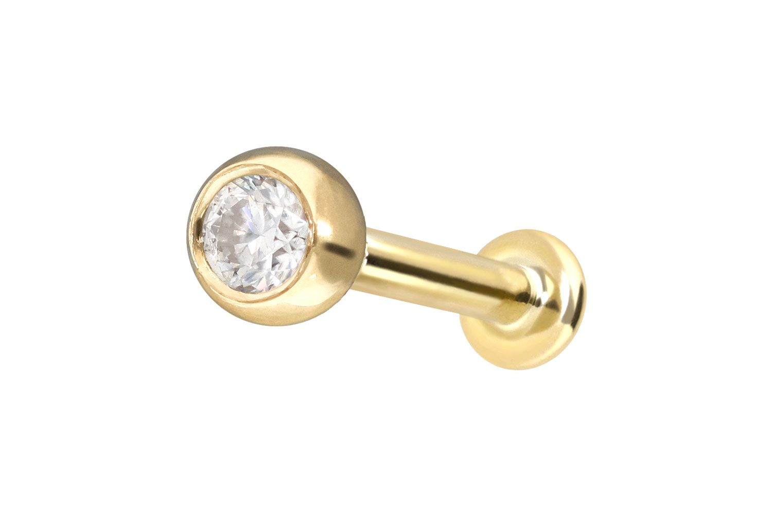 14 Karat Gold Labret Piercing mit Innengewinde MOISSANIT